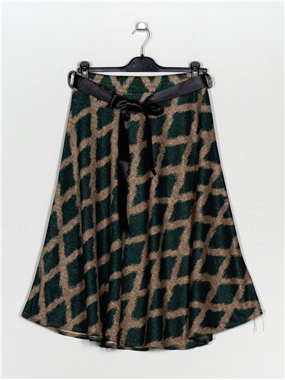 Printed skirt with belt verde-botella