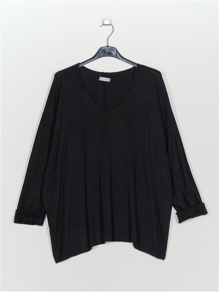 Plus size soft sweater negro