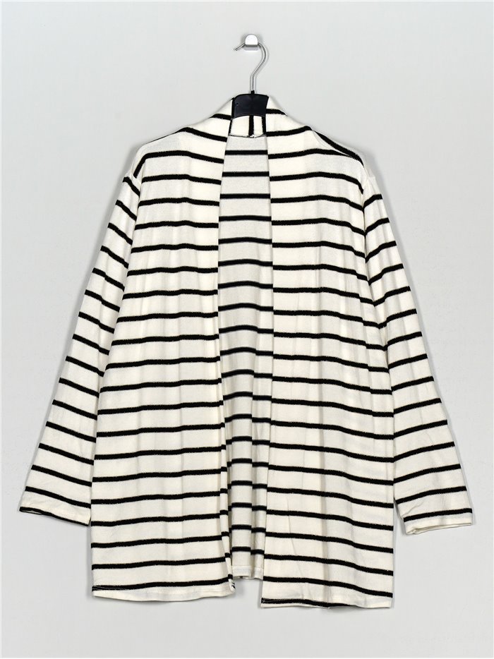 Plus size striped cardigan negro