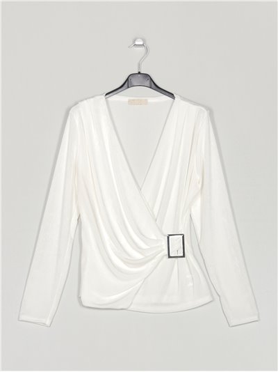 Blusa frunces hebilla blanco