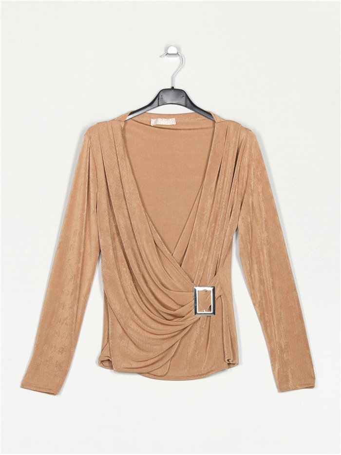 Blusa frunces hebilla camel