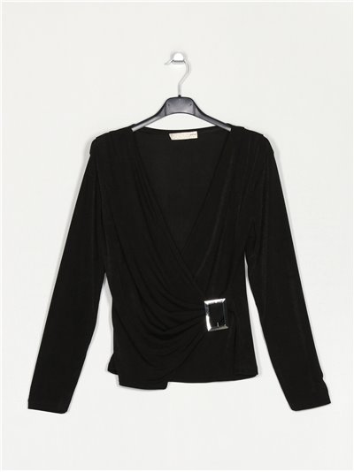 Blusa frunces hebilla negro