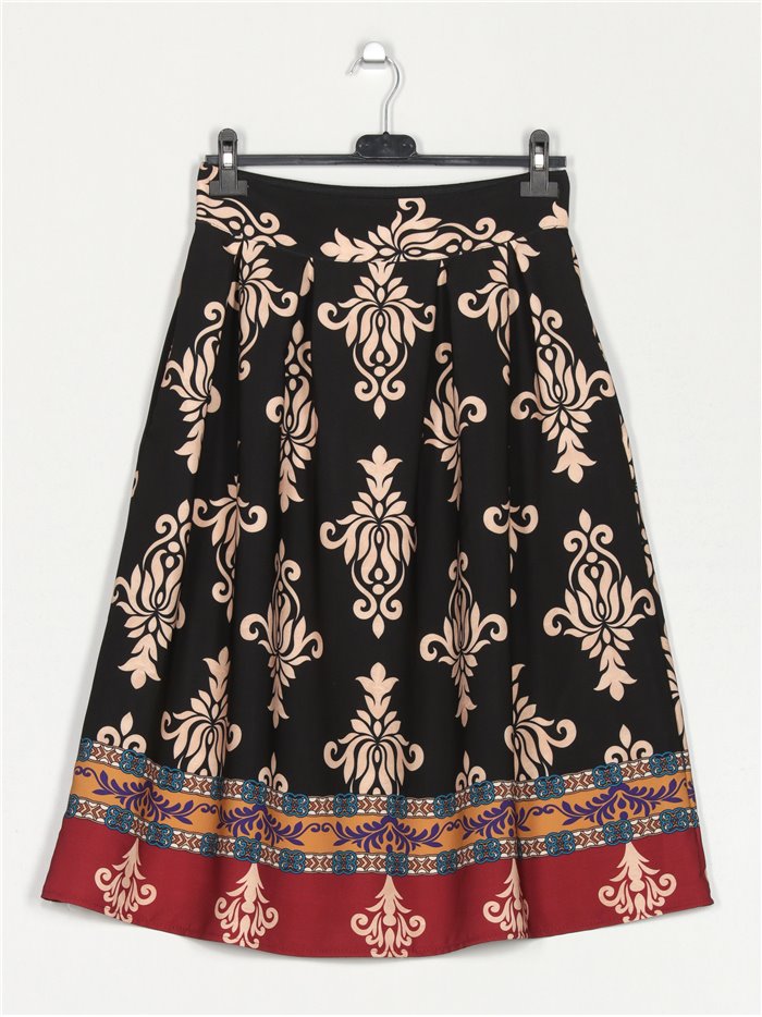 Volume printed skirt negro