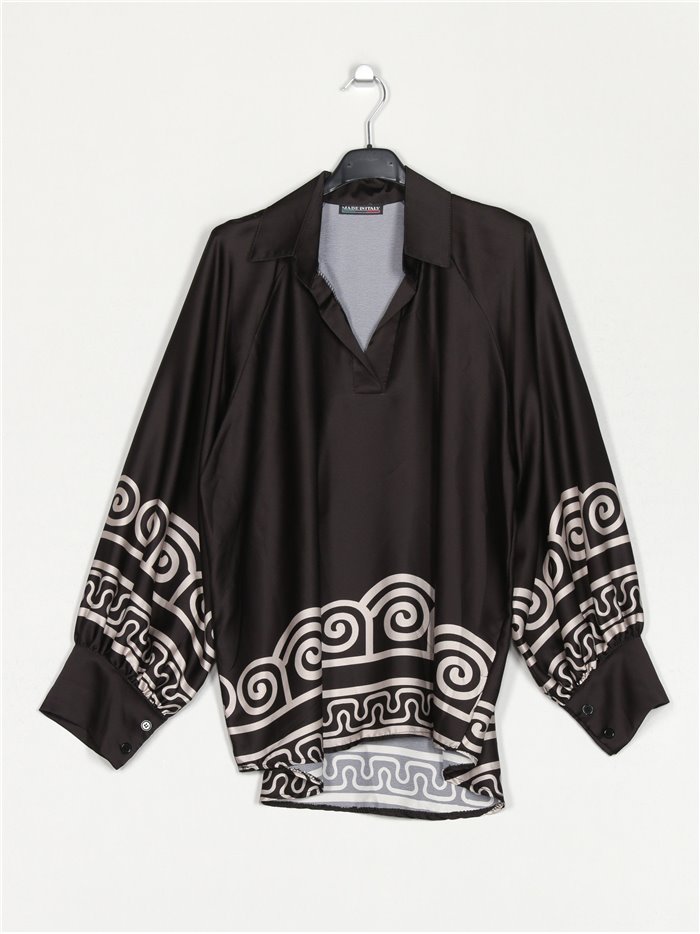 Oversized printed blouse negro