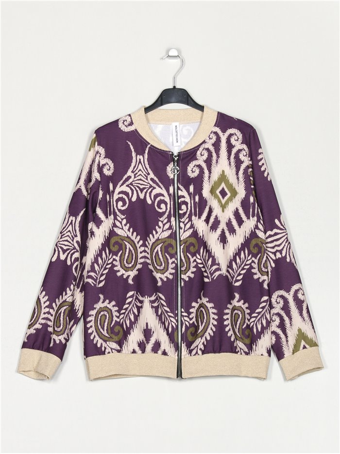 Printed bomber jacket morado