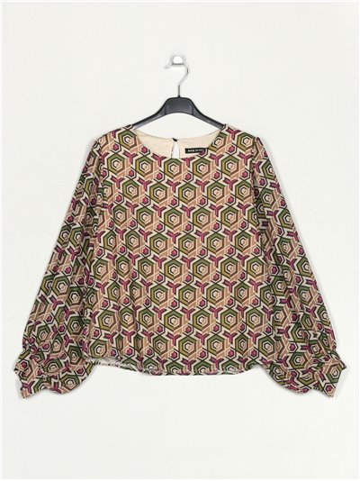 Printed satin blouse beis