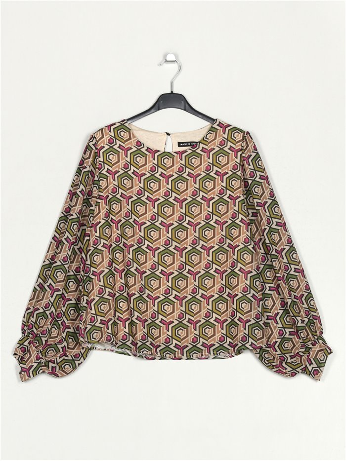 Printed satin blouse beis