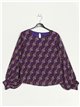 Printed satin blouse morado