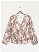 V-neck printed blouse beis