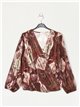 V-neck printed blouse marron