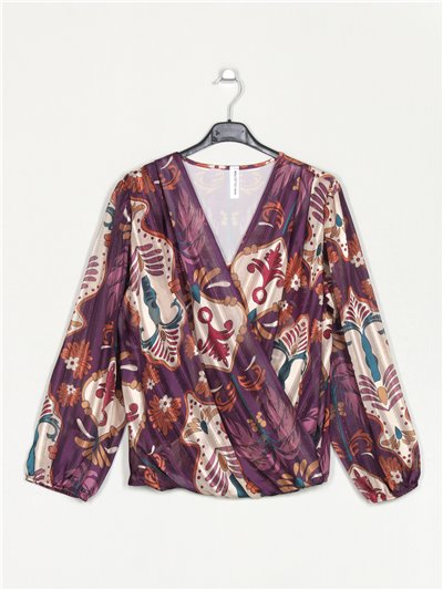 V-neck printed blouse morado