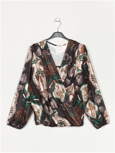 V-neck printed blouse negro