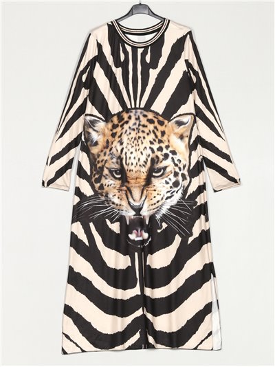 Vestido largo animal print leopardo-beis