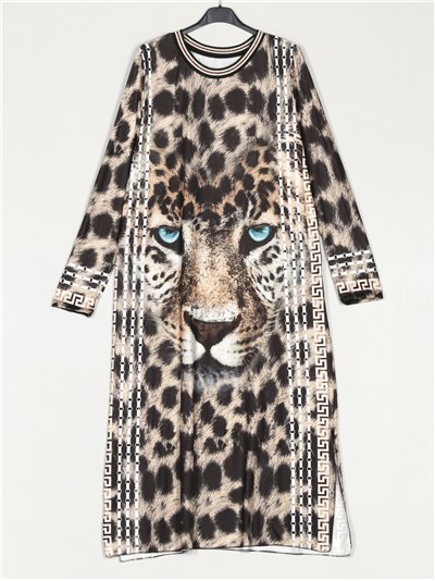 Vestido largo animal print leopardo-camel