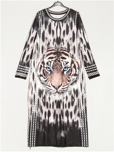 Vestido largo animal print tigre-gris