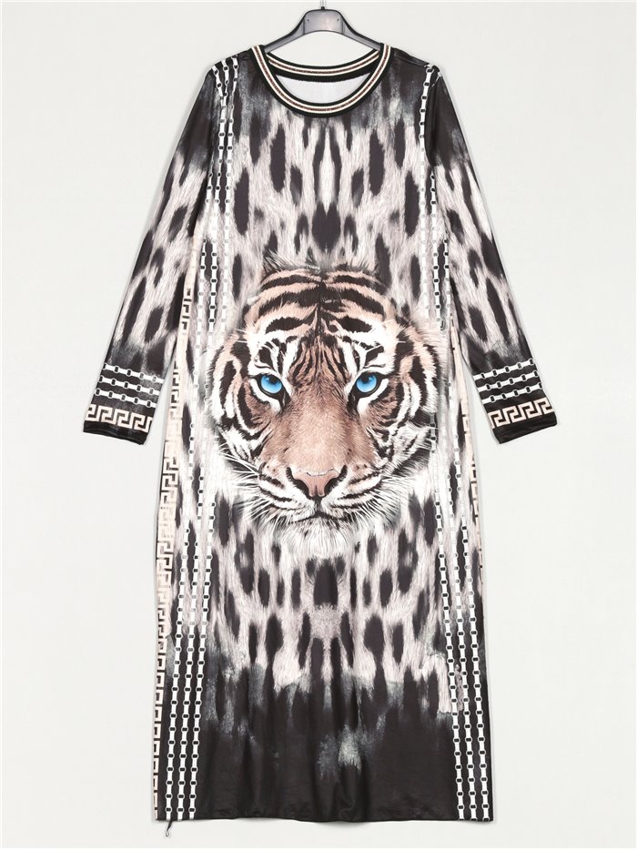 Maxi animal print dress tigre-gris