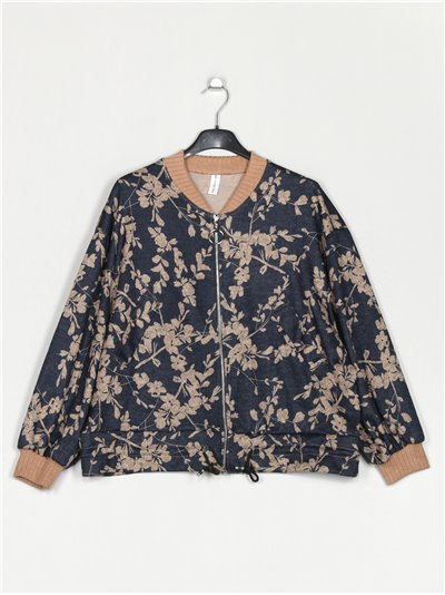 Bomber amplia floral marino