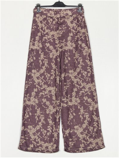 Pantalón punto recto floral malva