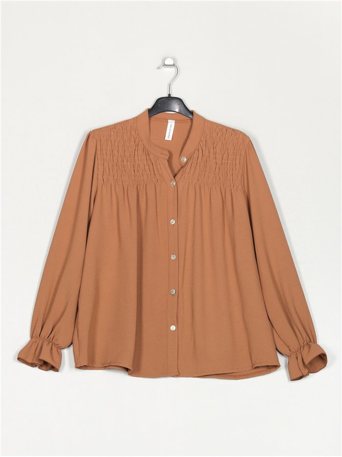 Camisa amplia frunces camel