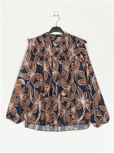 Gathered floral blouse marino