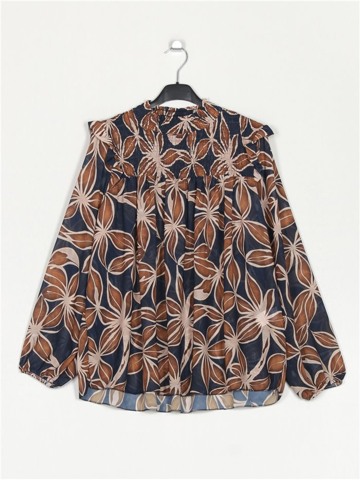 Gathered floral blouse marino