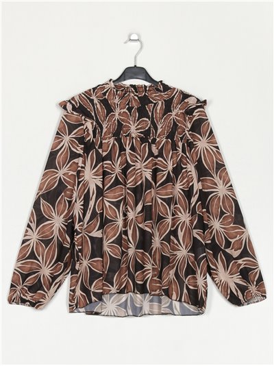 Gathered floral blouse negro