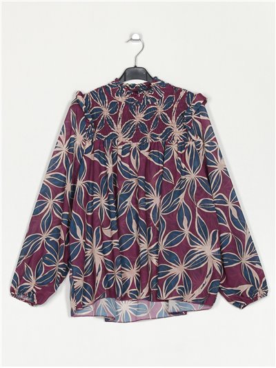 Gathered floral blouse purpura