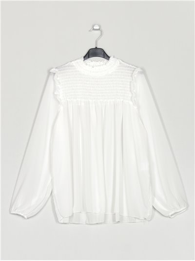 Oversized gathered blouse blanco