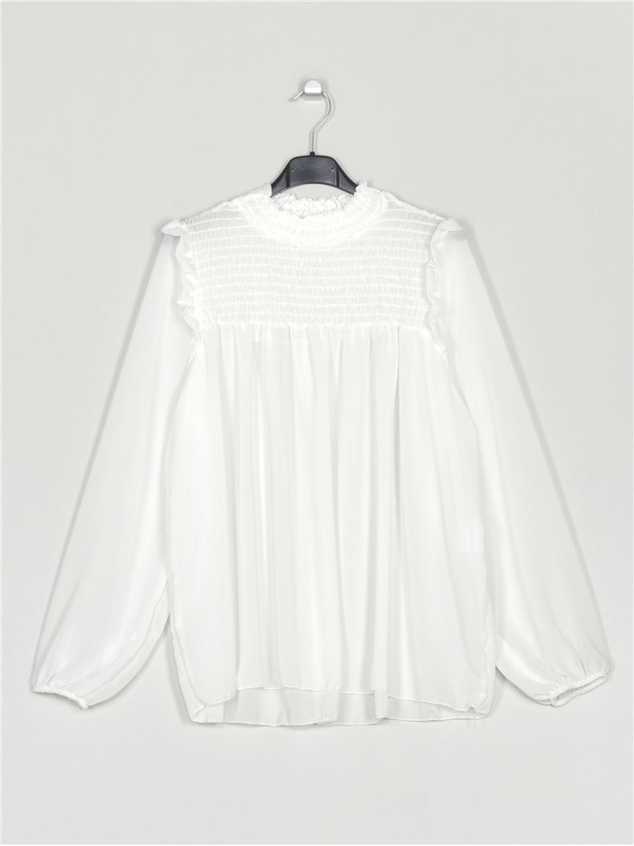 Blusa amplia frunces gasa blanco