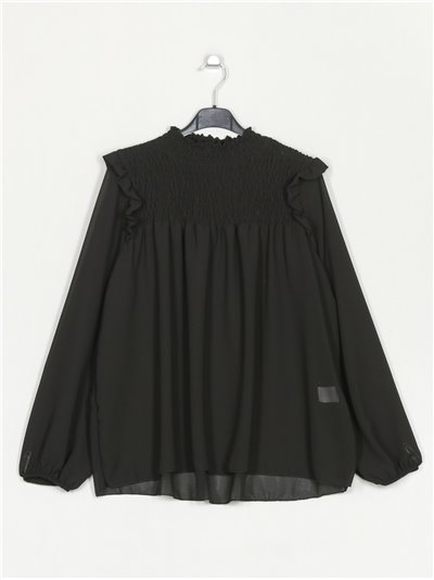 Blusa amplia frunces gasa negro