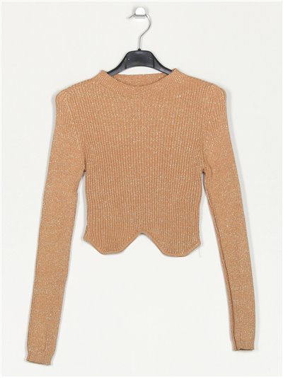 Metallic thread ribbed sweater camel