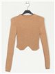 Metallic thread ribbed sweater camel