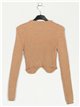 Metallic thread ribbed sweater camel