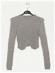 Metallic thread ribbed sweater gris