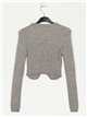 Metallic thread ribbed sweater gris