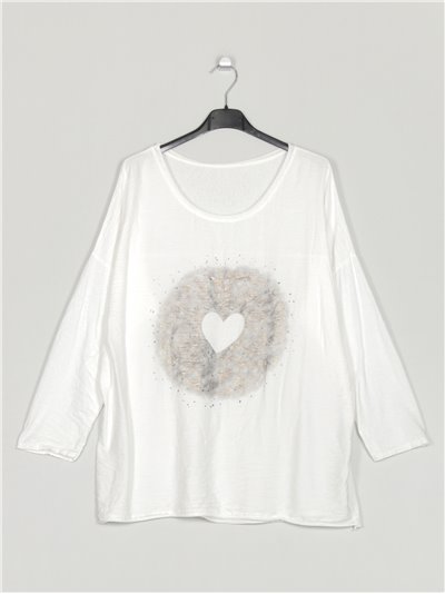 Oversized heart t-shirt blanco