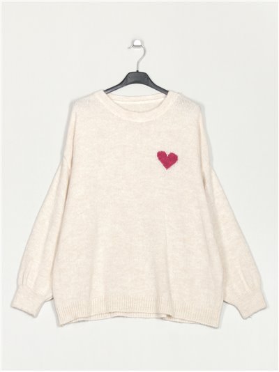 Plus size heart sweater beis