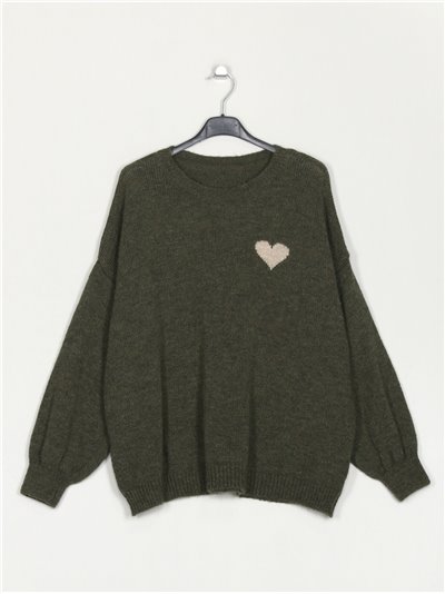 Plus size heart sweater verde-militar