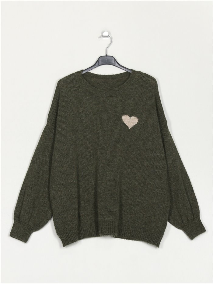 Plus size heart sweater verde-militar