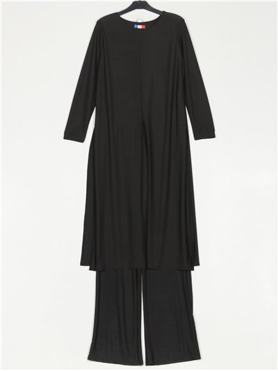 Flowing long blouse + trousers 2 sets negro