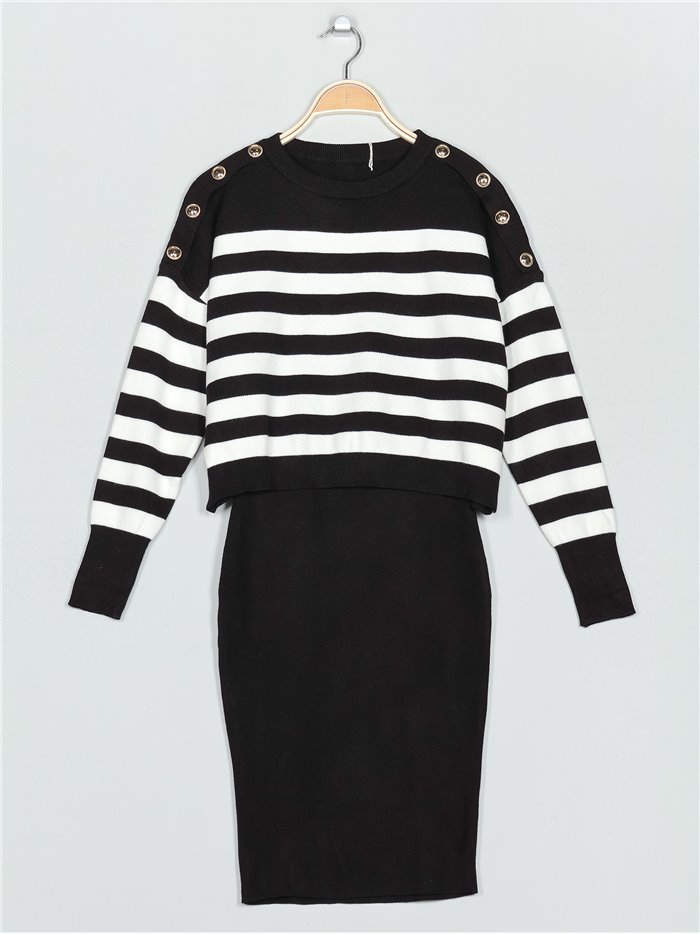 Co-Ord striped sweater + Knit dress