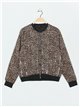 Leopard print bomber jacket with sequins negro