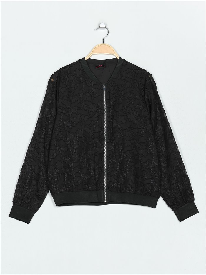 Embroidered bomber jacket negro