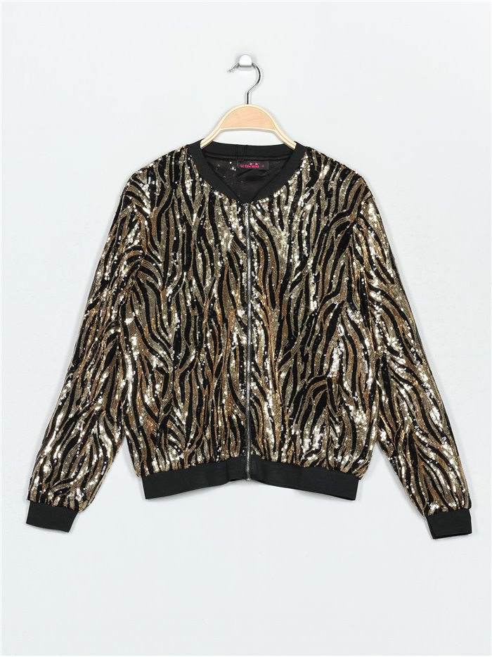 Zebra bomber jacket with sequins oro