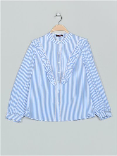 Striped shirt with ruffle trims azul-claro