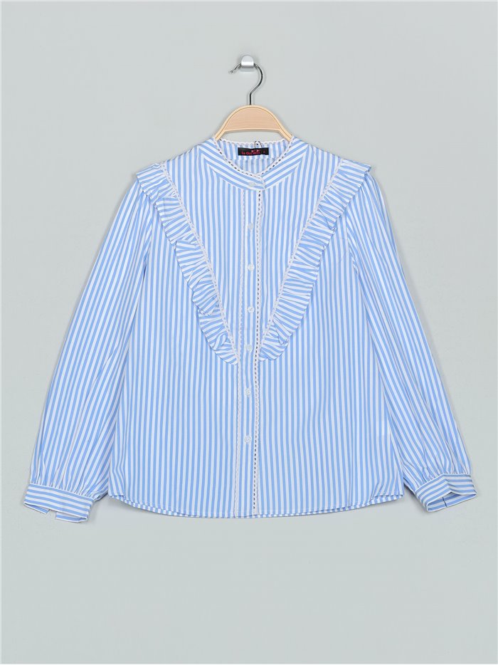 Striped shirt with ruffle trims azul-claro