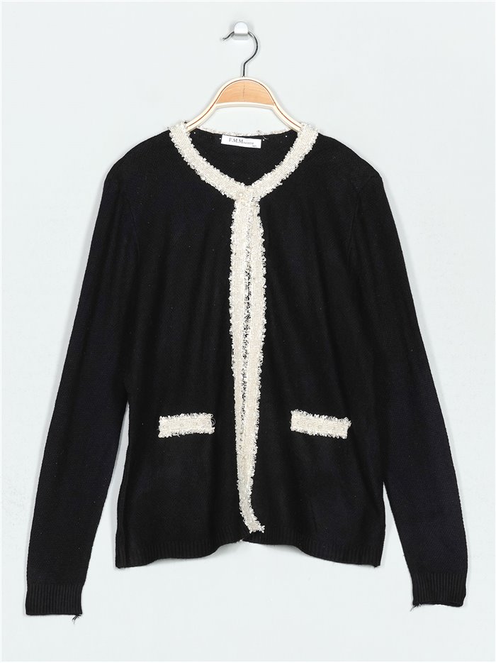 Plus size knit cardigan with pearl beads