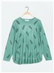 Plus size feather print sweater