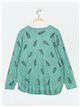 Plus size feather print sweater