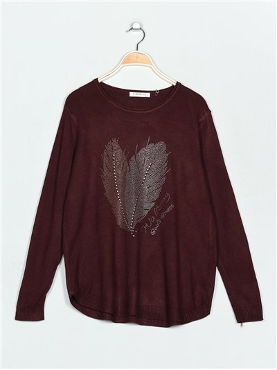 Plus size feather print sweater